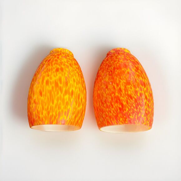 Light Fixture Orange Cased & Marbled Splatter Art Glass Lamp Shades Sconce Boho - Picture 3 of 12